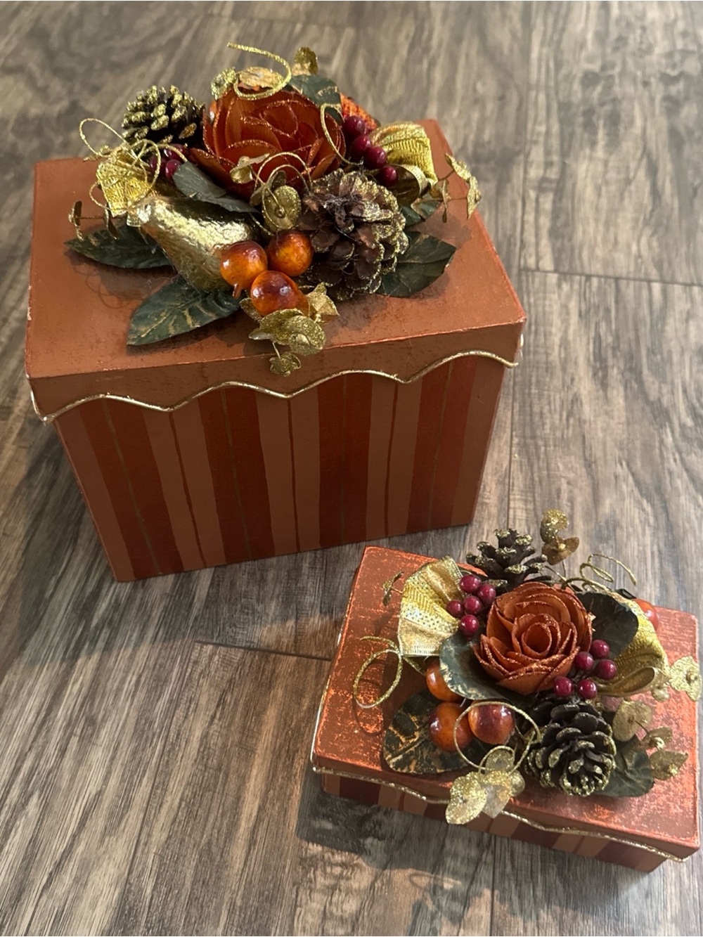 Rust Orange Floral Holiday Accent Boxes - Set of 2